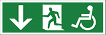 Disabled fire exit arrow down  safety sign
