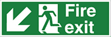 fire exit arrow down left HSE sign  safety sign